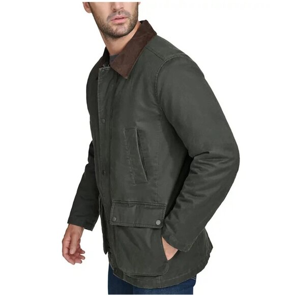 New Cole Haan Men's Corduroy-Shirt-Collar Waxed Rain Jacket Size Large - Picture 3 of 6